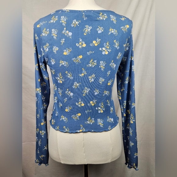 Pink Rose Cropped Blue Floral Top Sz M Y2k Coquette Fairycore Feminine - Picture 2 of 6